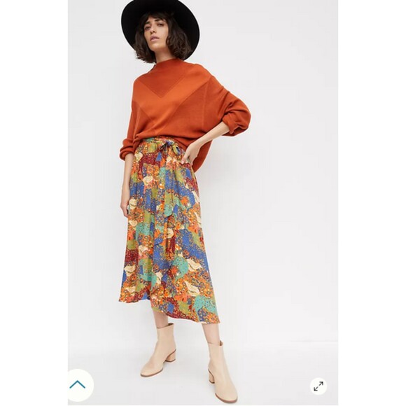 Multicolor Printed Anthropologie Maeve Pull-On Wrap Midi Skirt (NWT) - Picture 1 of 4